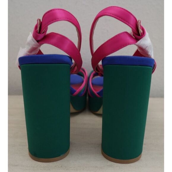 Sun Gurg Women's Sz 8 Hot Pink Open Toe Ankle Strap Platform Chunky Heel Sandals - Picture 3 of 12